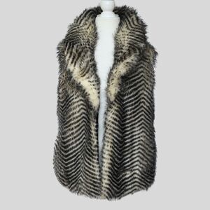 JACK Women's Faux Fur Vest Black Ivory Size M